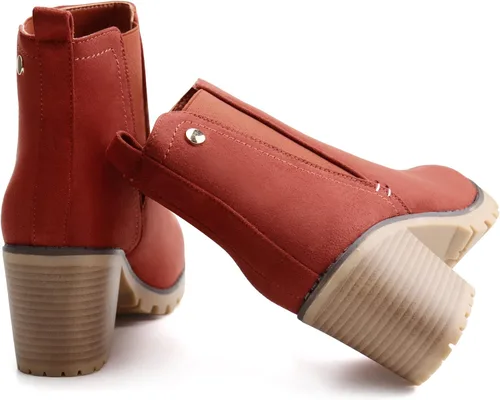 Miniatura 5 de JABASIC - Botines casuales de ante para mujer con tacón de bloque, botas de meter tipo Chelsea
