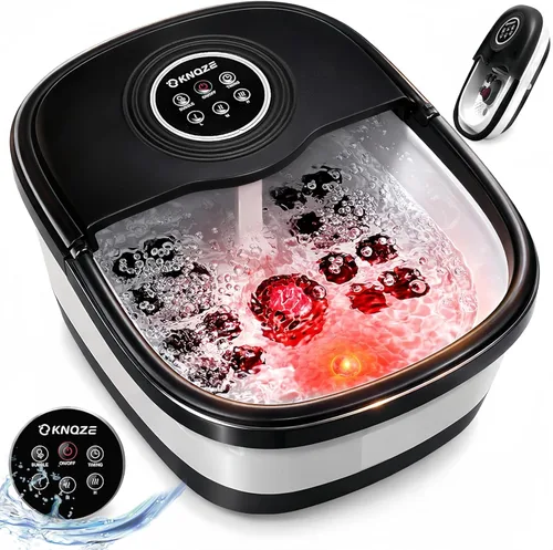 KNQZE Bañera de spa plegable con calor y control remoto, masaje de burbujas, control de temperatura, luz roja, temporizador, 16 rodillos y piedra
