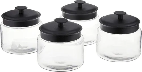 Miniatura 6 de Anchor Hocking Montana Juego de Botes de Vidrio con Tapas Fresh Seal, Metal Negro, Juego de 3 Piezas
