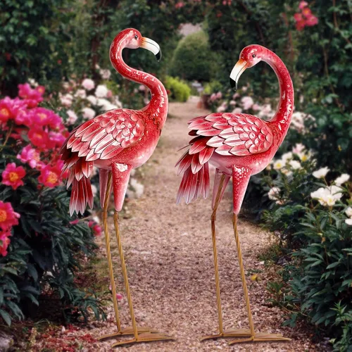 Miniatura 9 de Kircust Estatuas y esculturas de jardín de flamencos, estatua de metal para exteriores, adornos grandes de flamenco rosa para el hogar, patio