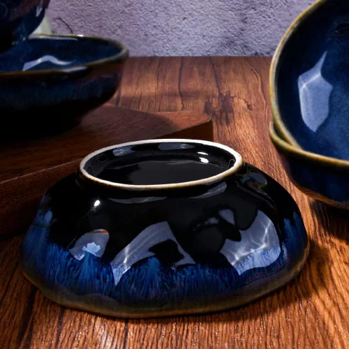 Miniatura 7 de Juego de 6 platos de cerámica para salsa de soja para condimentos de sushi (horno azul)