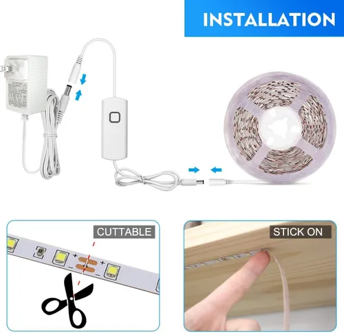Miniatura 5 de MYPLUS - Tira de luces LED de color blanco, 16.4 pies, luz diurna blanca de 6000 K, cinta de luces LED con 700 lúmenes regulables y 300 LEDs, tira