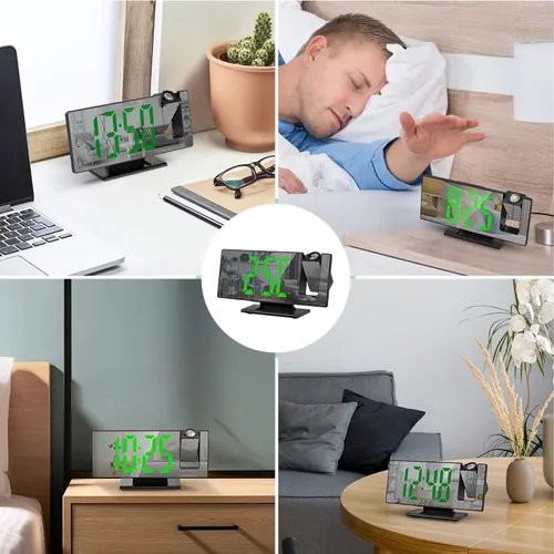 Miniatura 8 de ORIA Reloj despertador de proyección, reloj despertador electrónico LED, reloj despertador de escritorio con espejo de 7.8 pulgadas con temperatura