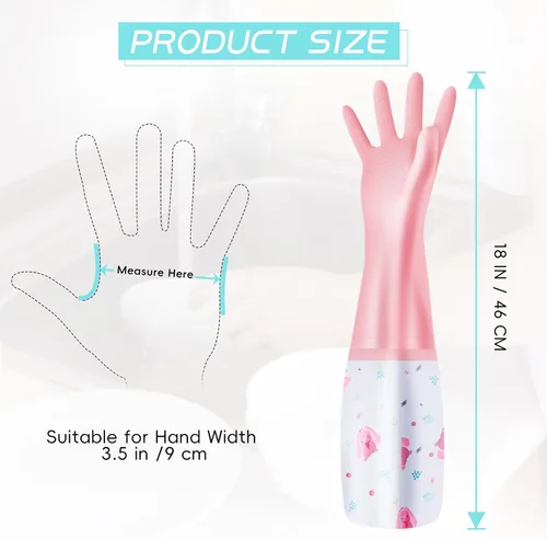 Miniatura 2 de XJMWXHFC 3 piezas de guantes reutilizables para lavar platos, guantes impermeables de manga larga antideslizantes para el hogar con forro de algodón