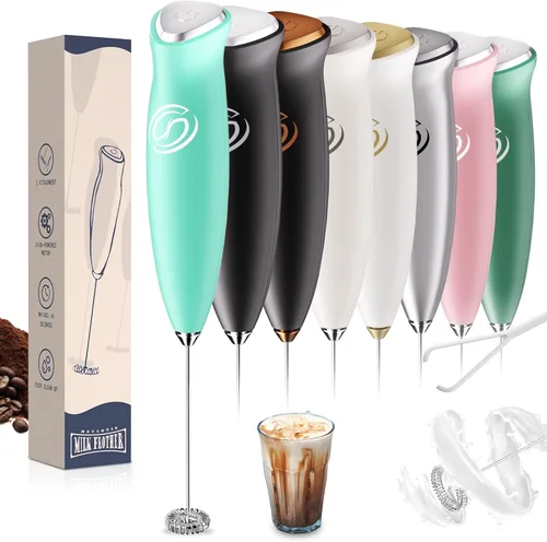 Espumador de leche de mano, mezclador de bebidas, agitador de café de mano, espumador eléctrico para mezclador de café, varita con 2 batidores para