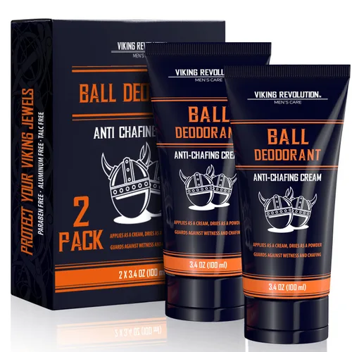 Viking Revolution Desodorante de bolas para hombres con aloe vera y verdolaga - Sin talco, secado rápido, crema de ingle antirozaduras para hombres,