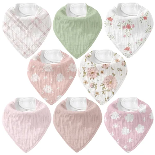 Baberos de muselina para bebé 8 unidades, Babero tipo bandana para babeo y dentición, Algodón suave absorbente para niñas y niños Jardín