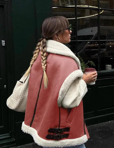 Miniatura 2 de APAFES Chaleco de gamuza de piel de invierno para mujer, cuello alto, sin mangas, forro polar