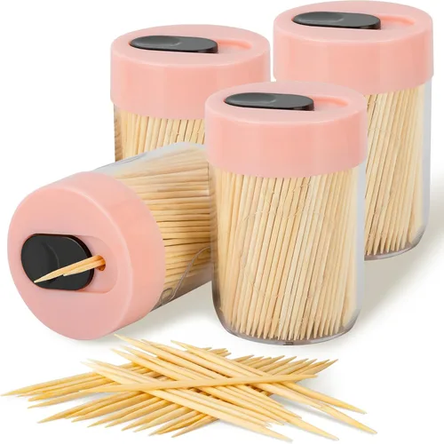 Miniatura 10 de Urbanstrive Soporte para palillos de dientes resistente y seguro con 1600 palillos de madera natural para limpieza dental, decoración única de Negro