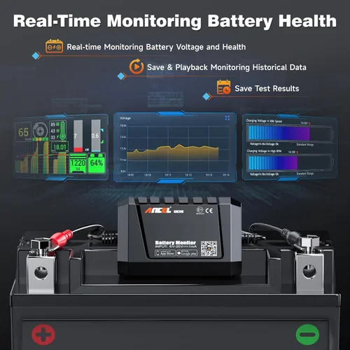 Miniatura 7 de ANCEL BM300 Monitor de batería de 12 V, voltímetro automotriz Bluetooth 4.0 con carga, prueba del sistema de arranque y alarma, compatible