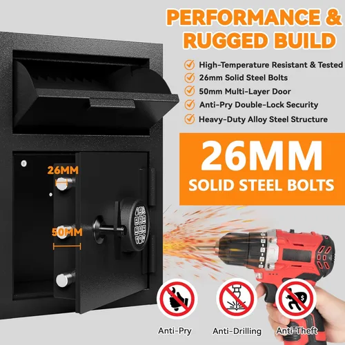 Miniatura 3 de KAER Caja fuerte de 2.6 pies cúbicos para negocios, caja fuerte para efectivo con ranura para caída, caja fuerte de dinero resistente de 53.8 libras
