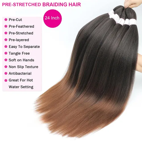 Miniatura 6 de BEFUNNY Cabello para Trenzar, Cabello para Trenzar Pre-Estirado, 24 Pulgadas 8 Paquetes Cabello Preestirado Ombré para Trenzas de Caja de Crochet
