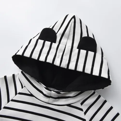 Miniatura 2 de Conjunto de sudadera con capucha de manga larga a rayas para bebés y niños pequeños