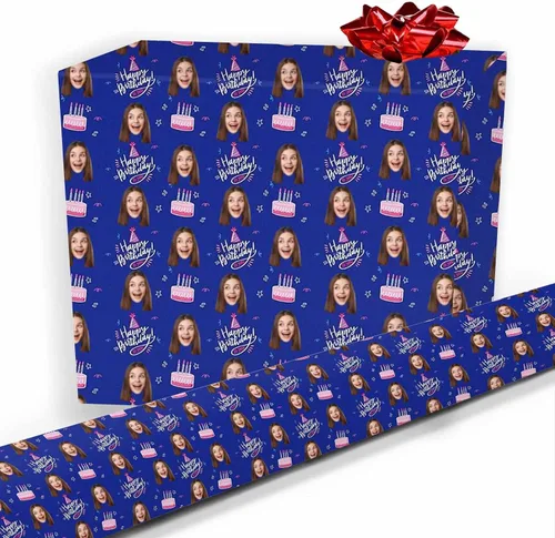 Miniatura 40 de Papel de regalo personalizado, divertido papel de regalo para cara, foto, nombre, Día del Padre, rollo de regalo para papá, hombres, mujeres, niños