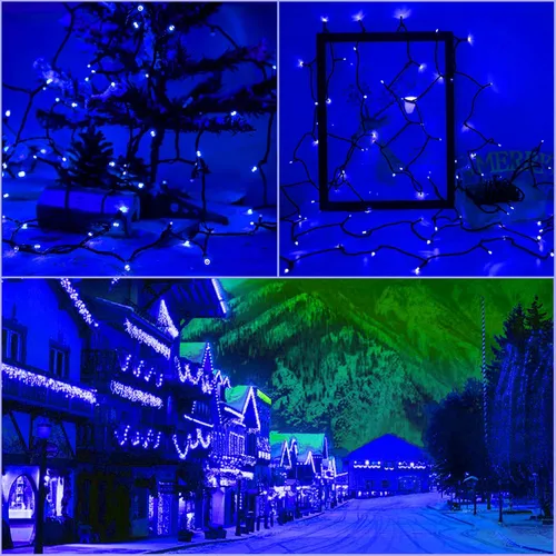 Miniatura 7 de Guirnalda de luces solares azules impermeables para exteriores, paquete de 2 unidades de 144 pies, 400 LED con 8 modos de impermeabilidad IP44