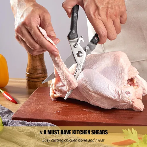 Miniatura 2 de KUNIFU Tijeras de aves de corral, Tijeras de cocina resistentes multiusos para alimentos, carne de pavo, pollo, hierbas, utensilios de cocina, Gris