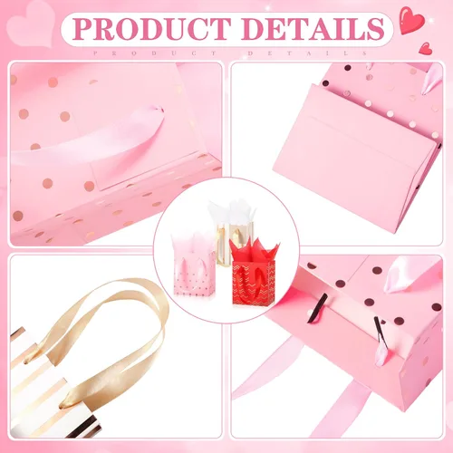 Miniatura 3 de Tenare 12 bolsas de regalo pequeñas, mini bolsa de papel metálica a granel con asa de papel de seda para envoltura de regalo, día del padre, blanco.