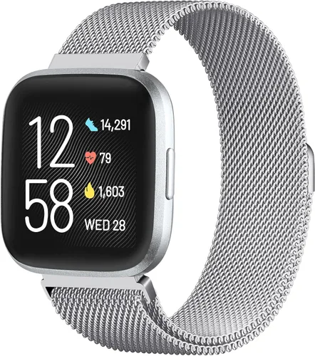 Miniatura 10 de Bandas de metal compatibles con reloj inteligente Fitbit Versa/Versa Lite/Versa 2 para mujeres y hombres, correa de repuesto de malla de acero Negro