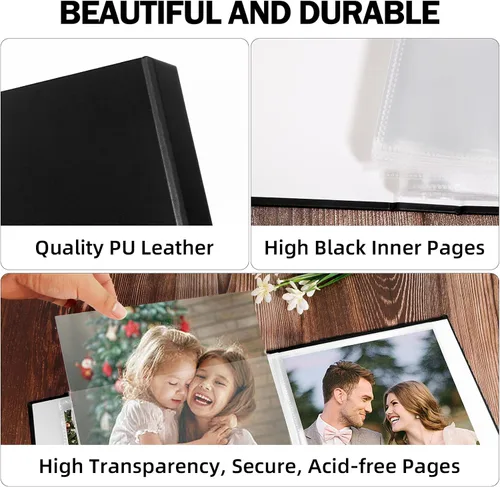 Miniatura 4 de Álbum de fotos de 8.5 x 11 pulgadas con capacidad para 72 fotos, cubierta de cuero con ventana frontal, páginas interiores transparentes de 8.5 x 11