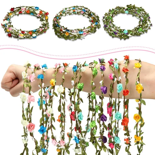 Miniatura 3 de WILLBOND 28 diademas de corona de flores, coronas de guirnalda floral ajustables para adultos, fiestas de hadas, cumpleaños y recuerdos de fiesta