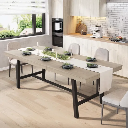 Miniatura 11 de GarveeHome Mesa de comedor industrial para 2-4 personas, mesa de cocina grande de 55.11 pulgadas de largo con marco de metal resistente, encimera