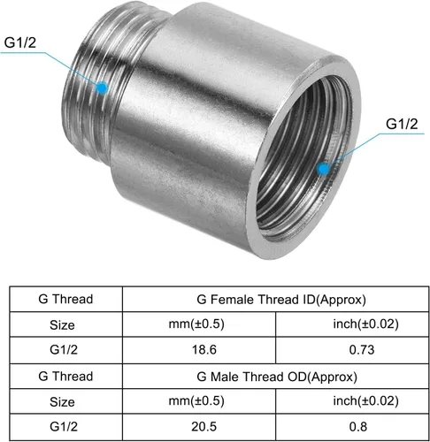 Miniatura 3 de PATIKIL Brazo de extensión de cabezal de ducha, paquete de 2 unidades de acero inoxidable G1/2 macho a hembra, rosca de 0.787 in de longitud