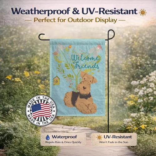 Miniatura 6 de Caroline's Treasures BB7625GF - Bandera decorativa para jardín con texto en inglés "Welcome Friends" Airedale Terrier, para jardín, jardín, patio