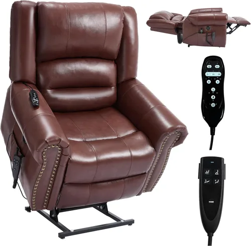 Miniatura 15 de Silla elevadora eléctrica de doble motor, silla reclinable plana con masaje y calor para personas mayores, control remoto, posición infinita, Negro