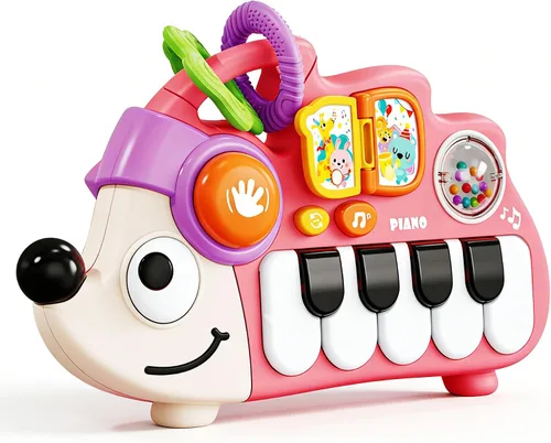 Juguete musical para bebé de 6 a 12 meses, teclado musical con luz de erizo, sonido de animal, niño de 12 a 24 años, aprendizaje temprano, juguetes