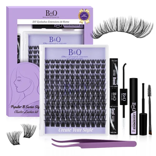 Miniatura 24 de B&Qaugen Racimos de Pestañas 156PCS Kit de Racimos de Pestañas B01+B02+B19 Kit de Extensión de Pestañas DIY Kit de Extensión de Pestañas 8-18mm