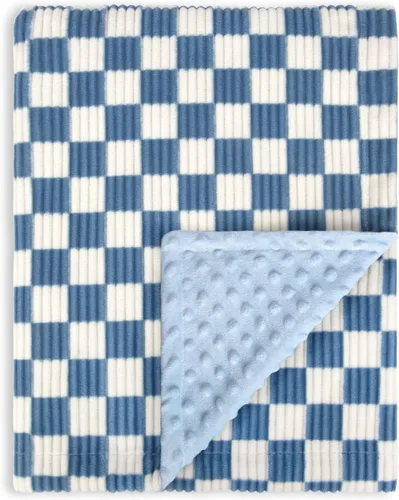 Miniatura 7 de Manta de bebé para niños, cómoda y duradera manta de pana para niños pequeños con respaldo punteado de doble capa, cuadrícula de tablero de ajedrez