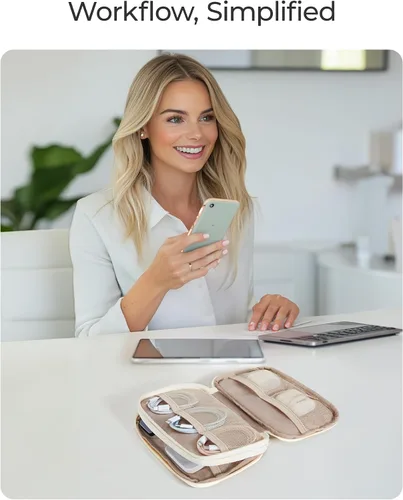 Miniatura 6 de BAGSMART Organizador de Electrónicos Estuche de Viaje, Almacenamiento de Cables para Cargadores Cables Teléfonos, Bolsa Compacta de Accesorios Beige