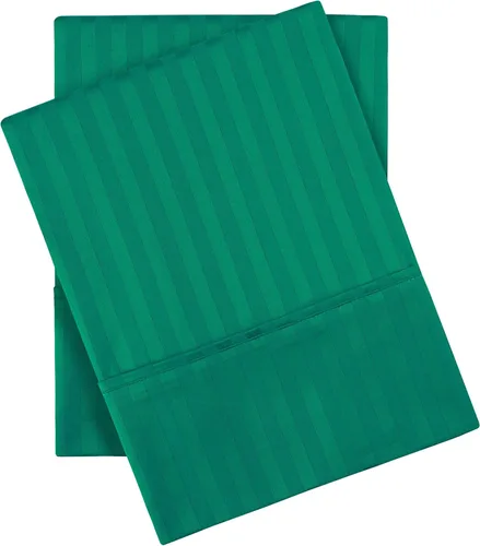 Algodón egipcio de 300 hilos franjas Funda de almohada Set, Hunter Green, King