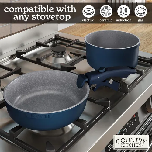 Miniatura 6 de Country Kitchen Juego de utensilios de cocina con mango extraíble, juego de ollas y sartenes aptas para horno y autocaravana, denim, original
