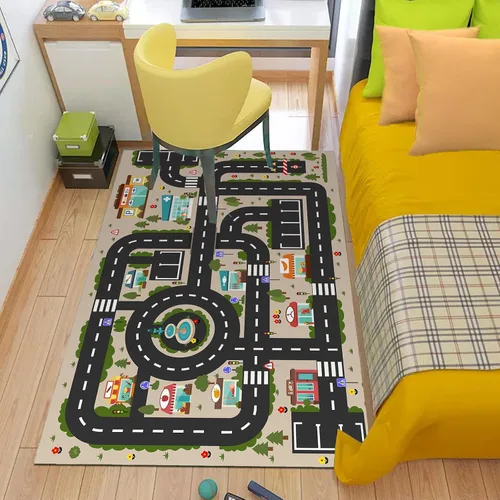 Miniatura 3 de Alfombra Analógica ABC para Niños, Alfombra de Juego para Cuarto de Juegos, Alfombra de Juego de Autos, Alfombra de Carreteras de Vida Urbana