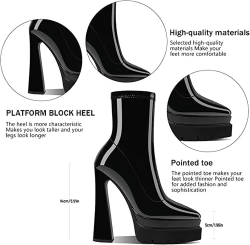 Miniatura 2 de Goiphrri Double Layer Platform Ankle Boots for Women Pointed Toe High Heel pointed toe chunky Combat Boots Mid Claf