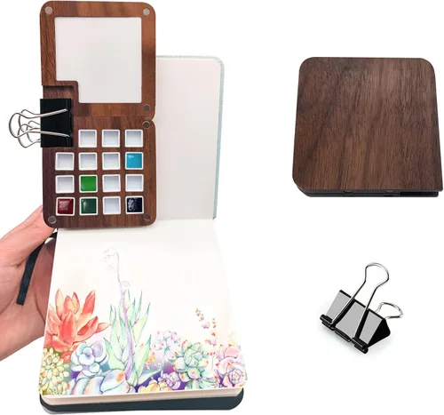 Mini paleta de acuarela, acuarela de viaje con tapa, paleta de acuarela vacía, caja de paleta de colores de madera para pintar, regalo para