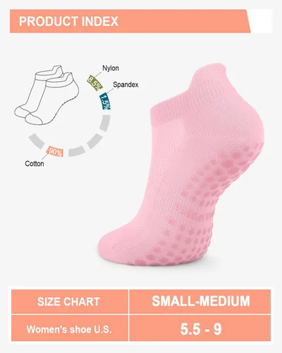 Miniatura 5 de 6 pares de calcetines de agarre de pilates para mujer, calcetines atléticos antideslizantes para yoga, barre, ballet, descalzo, entrenamiento
