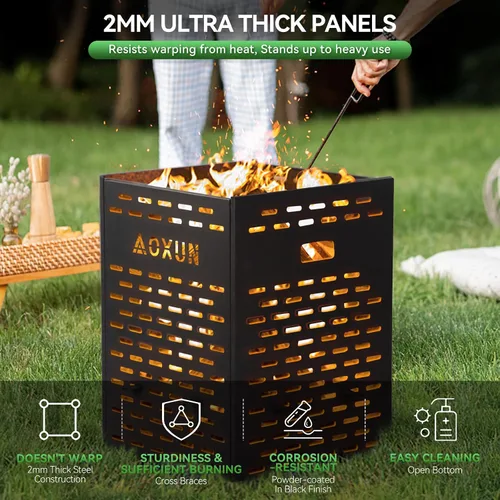 Miniatura 2 de Aoxun Barril de quemado ultra grueso de 63 galones para residuos de patio, tambor incinerador resistente para exteriores con jaula de quemado