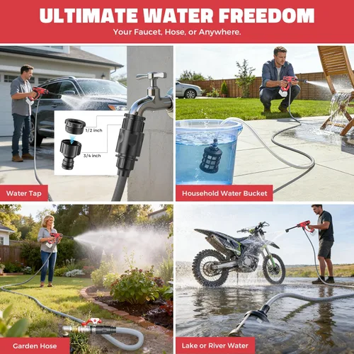 Miniatura 8 de Lavadora a presión inalámbrica compatible con batería Milwaukee de 20V, Ecarke 800 PSI Lavadora a presión portátil de mano con boquilla 6 en 1 y Rojo