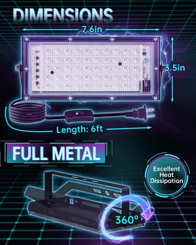 Miniatura 7 de Luces negras de 50 W con interruptor+enchufe, impermeable IP66, luz LED de inundación de luz negra para fiesta brillante, Halloween, dormitorio