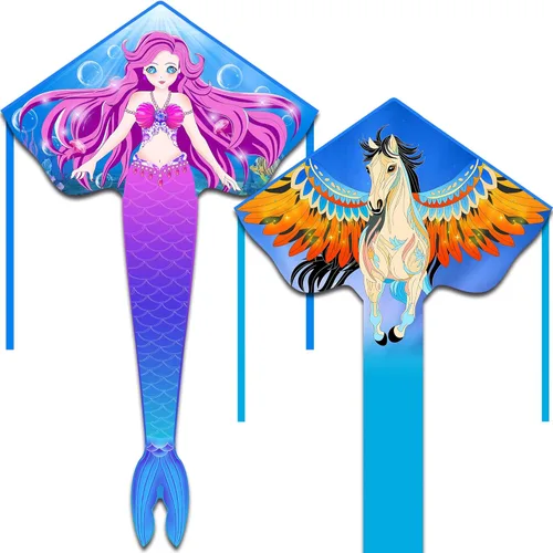 HONBO Cometa de sirena grande para niños y adultos, cometa Delta fácil de volar, cometa para principiantes para niñas y niños, cometa para