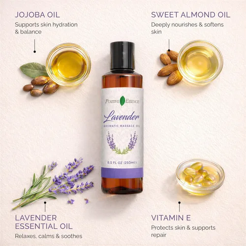 Miniatura 3 de Aceite de masaje de lavanda para terapia de masaje, loción de masaje corporal; jojoba, aceite de almendras dulces para la piel, vitamina E y aceite