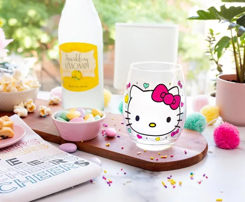 Miniatura 7 de Silver Buffalo Sanrio Hello Kitty You Had Me At Hello Glitter - Vaso de vino sin tallo para cócteles, capacidad para 20 onzas Hello Kitty Me Tuviste