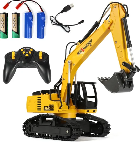 Miniatura 9 de Camión volquete de control remoto para niños y adultos, camión volquete de metal a control remoto con 1 batería recargable y 2 pilas AA, vehículo