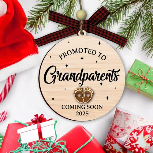 Miniatura 4 de Adorno de anuncio de embarazo para abuelos 2025, adorno de Navidad promocionado a abuelos 2025, adorno de anuncio de bebé