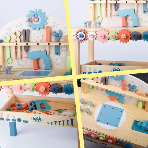 Miniatura 3 de Banco de herramientas para niños, banco de trabajo de juguete, banco de herramientas de madera, taller banco de trabajo con juego de herramientas