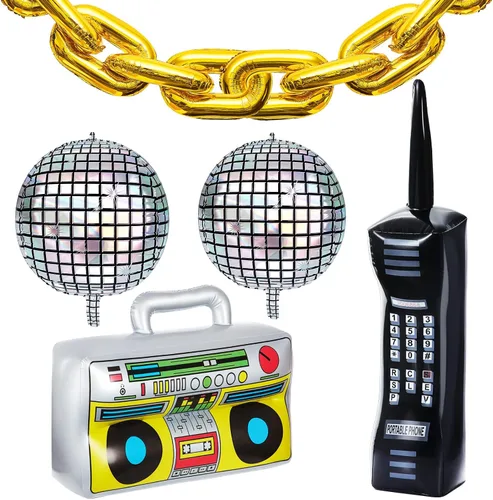 Zhanmai 18 unidades de decoraciones de fiesta de los años 80 y 90 inflables, radio, Boombox, inflable, teléfono móvil, patinaje, globos de arco