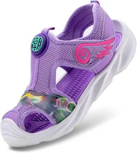 Linda sandalia de punta cerrada para niñas en bonitos colores parte superior de malla transpirable, correa de velcro fácil y duradera, suela