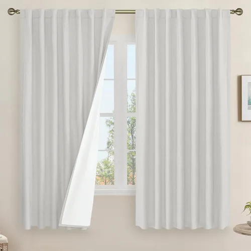 Miniatura 111 de LAMIT Cortinas de lino natural 100 % opacas para ventana, para dormitorio, 45 pulgadas, cortinas térmicas con textura de lino estilo granja